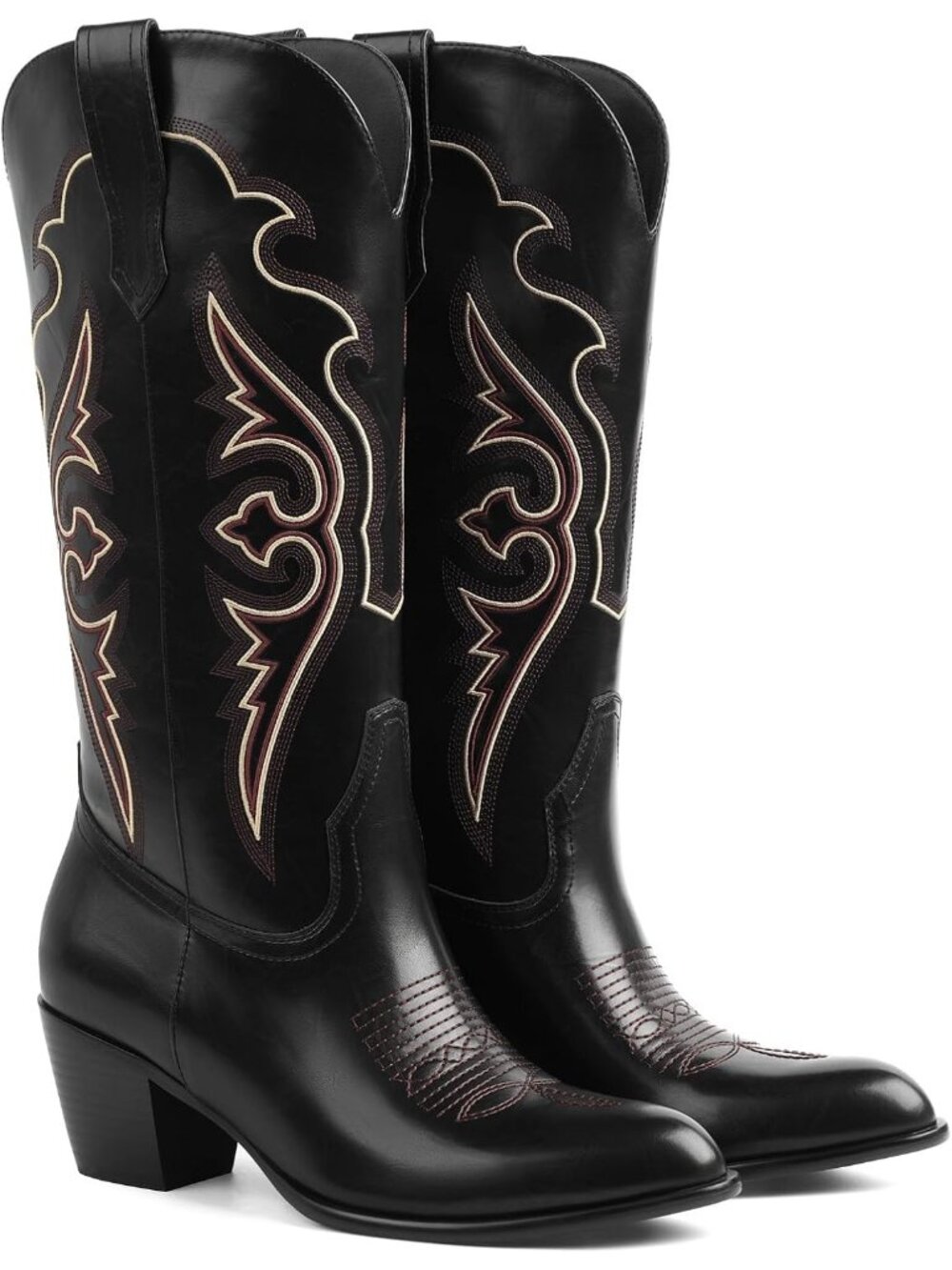 Women's Black Embroidered Western Cowgirl Boots with Chunky Heel Comfort Boot - Picture 7 of 7